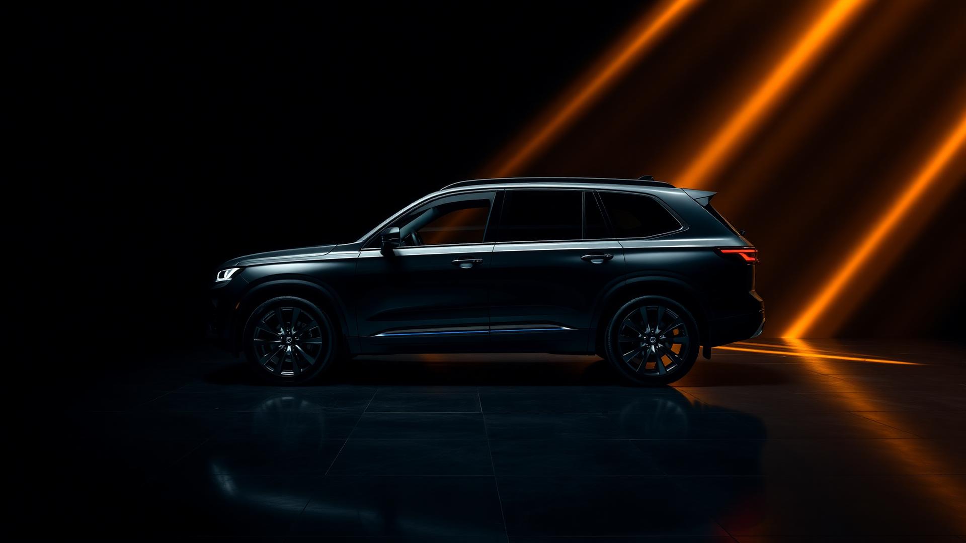 Luxury SUV in the OTK showroom under gold light